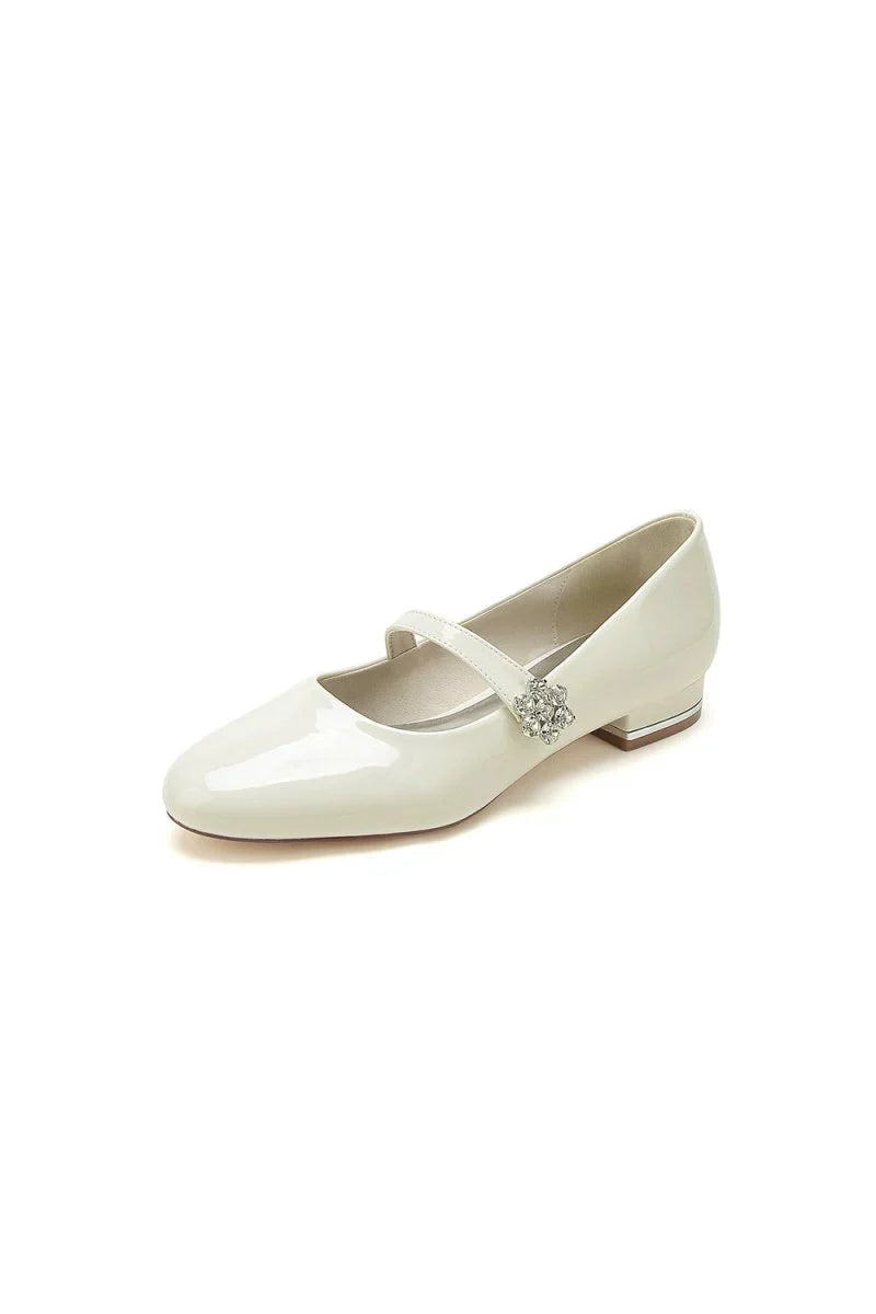 Pointed Toe Patent Leather Beaded Low Heels