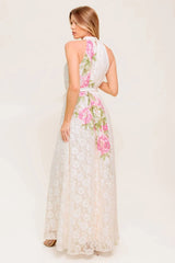 ROSE GARDEN IVORY LACE HALTER MAXI DRESS