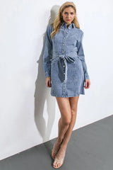 BE A LIGHT LONG SLEEVE DENIM MINI SHIRT DRESS