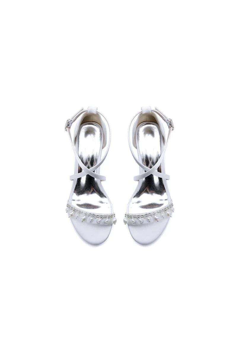 Open Toe Pearl Hollow Out Chunky Heels