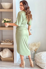 Olive Asymmetrical Ruched Dress