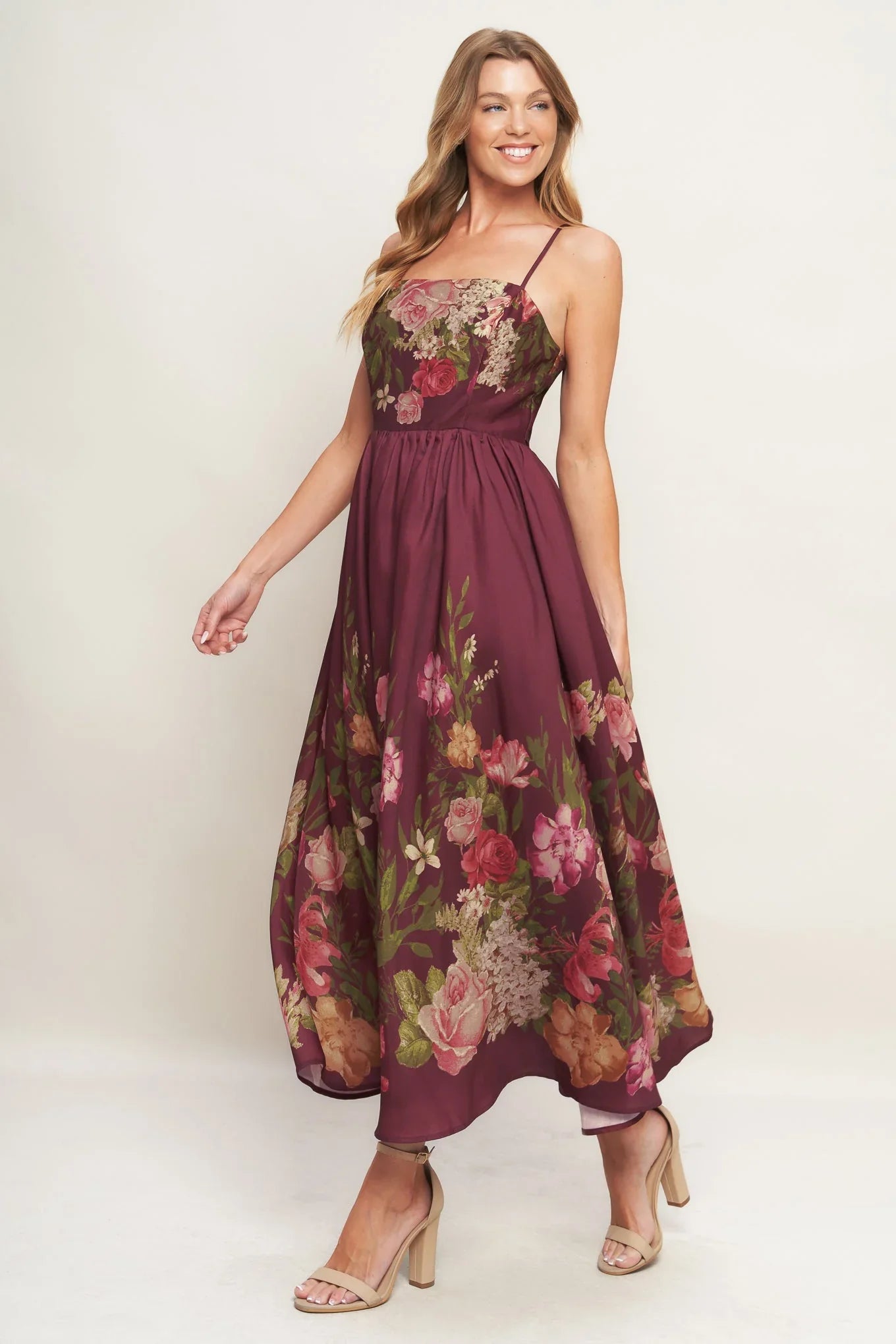 SECRET GARDEN ROMANCE BURGUNDY MAXI DRESS FINAL SALE