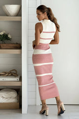 Salmon Striped Mock Neck Sweater Dress