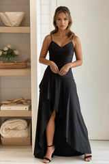 Black Ruffled High Low Maxi Dress