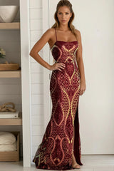 Merlot Sequined Slit Mermaid Maxi Dress