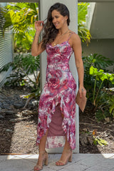 Pink Floral Mesh Ruffled Dress
