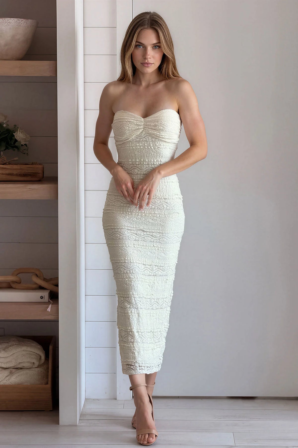 Ivory Knit Tube Midi Dress