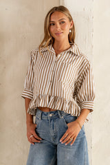 Avery Striped Blouse in Tan FINAL SALE