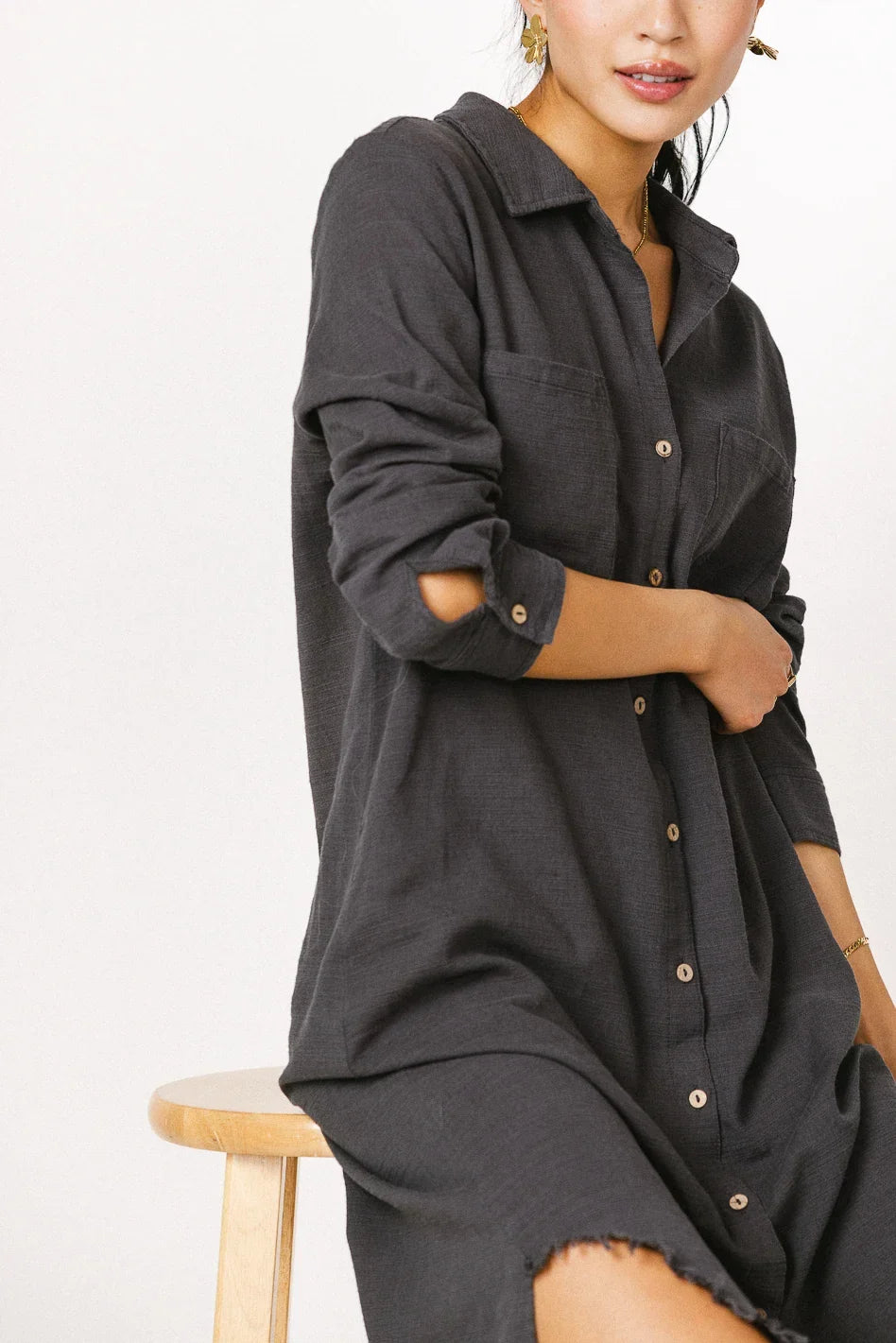 Winnie Button Up Dress in Charcoal FINAL SALE