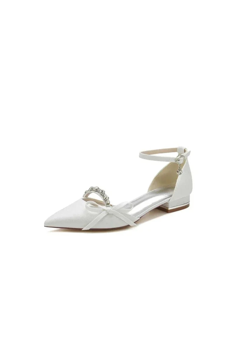 Glitter Pointed Toe Low Heels Wedding Shoes with Bow