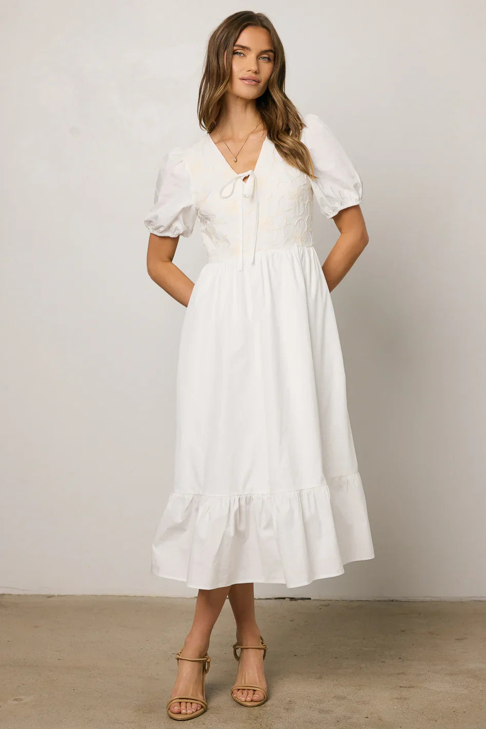 Jozette Floral Midi Dress in Off White FINAL SALE
