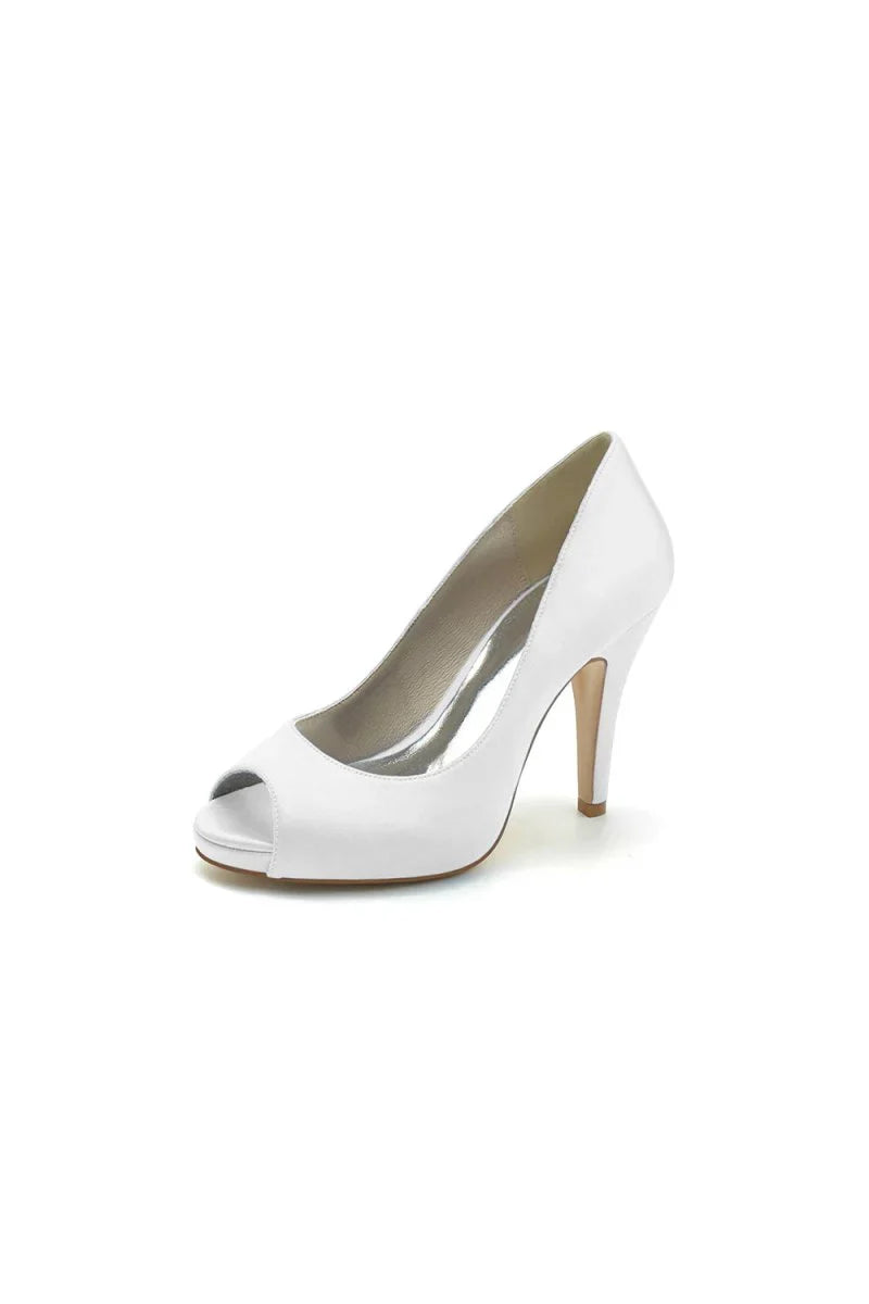 Peep Toe Slip on Satin Stiletto Heels