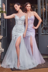 A1388 SEQUIN FLORAL MERMAID GOWN LAVENDER Andrea Leo FINAL SALE