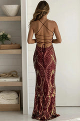 Merlot Sequined Slit Mermaid Maxi Dress