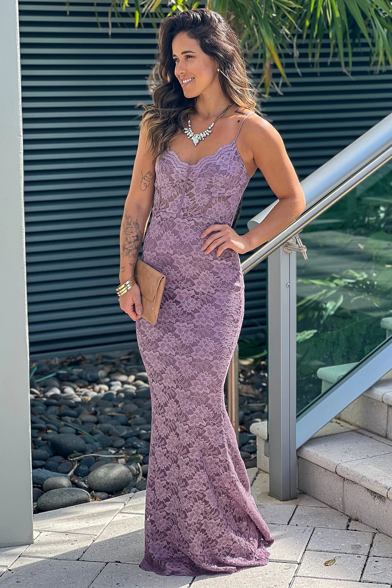 Lavender Glitter Lace Maxi Dress
