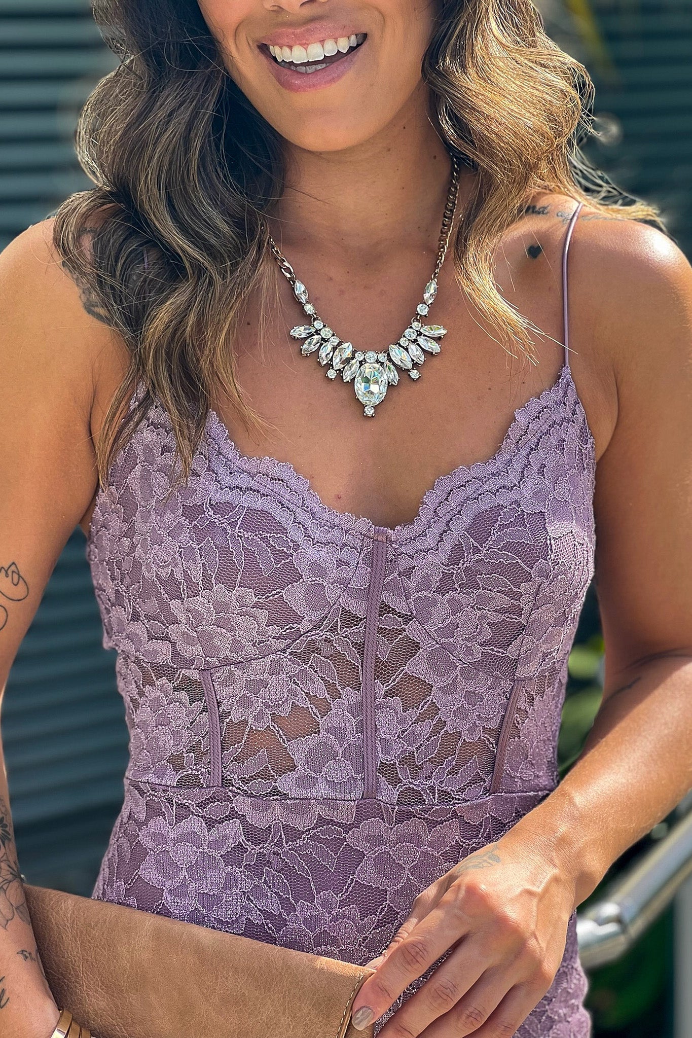 Lavender Glitter Lace Maxi Dress