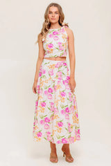 PINK TULIP GARDEN TOP MIDI SKIRT SET