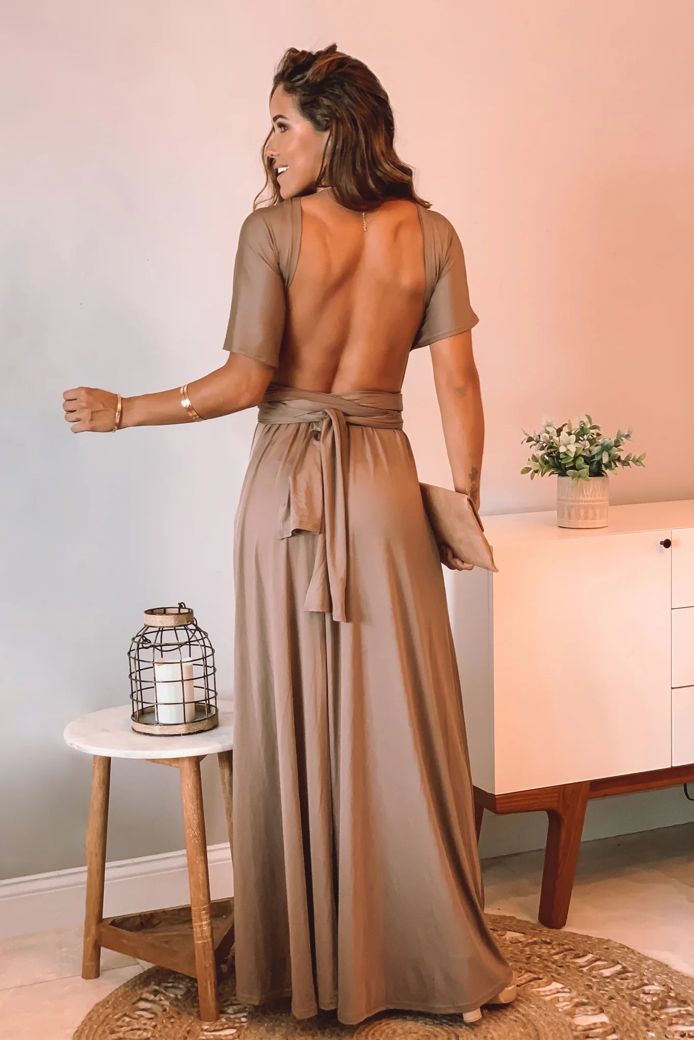 Mocha Multi Tie Maxi Dress With Slit