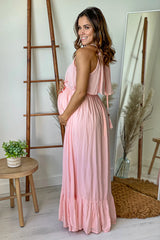 Pink Ruffled Top Maternity Maxi Dress