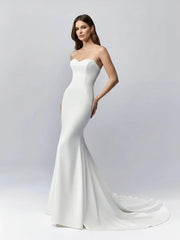 White Simple Sweep Train Boho Long Mermaid Wedding Dress