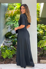 Black High Low Twist Dress With Short Sleeves