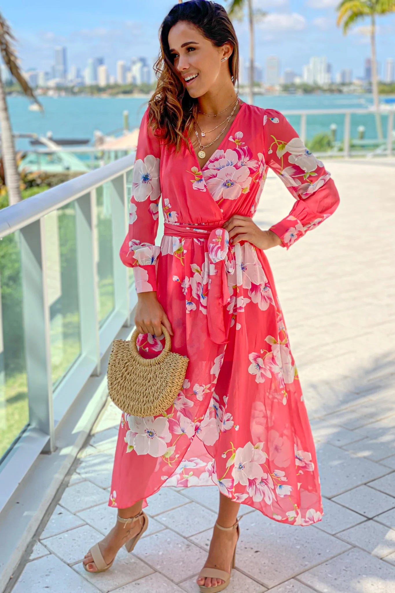 Coral Floral High Low Dress