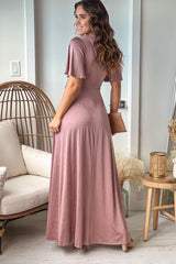 Blush High Low Dress With Short Sleeves