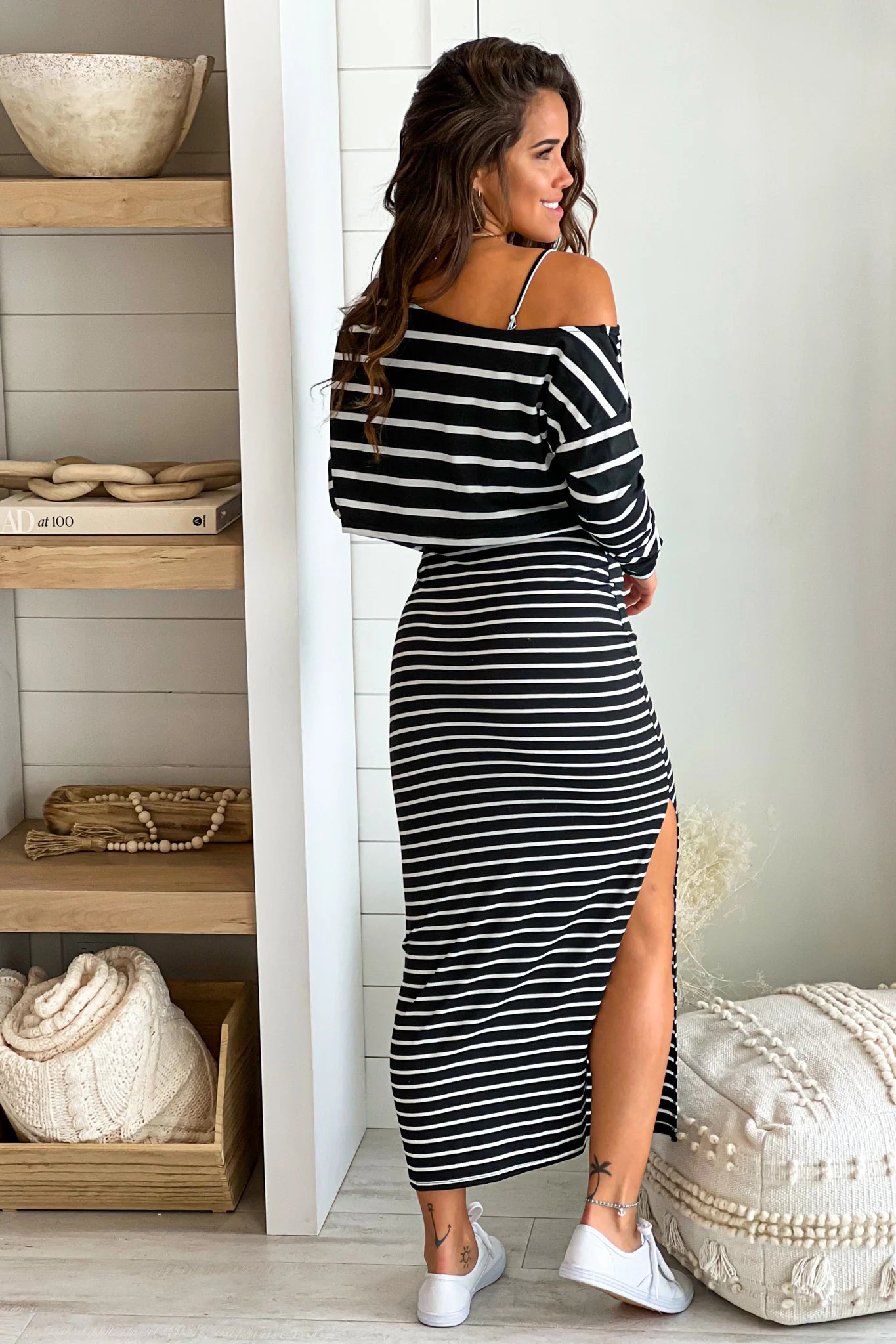 Black Striped Maxi Dress With Top