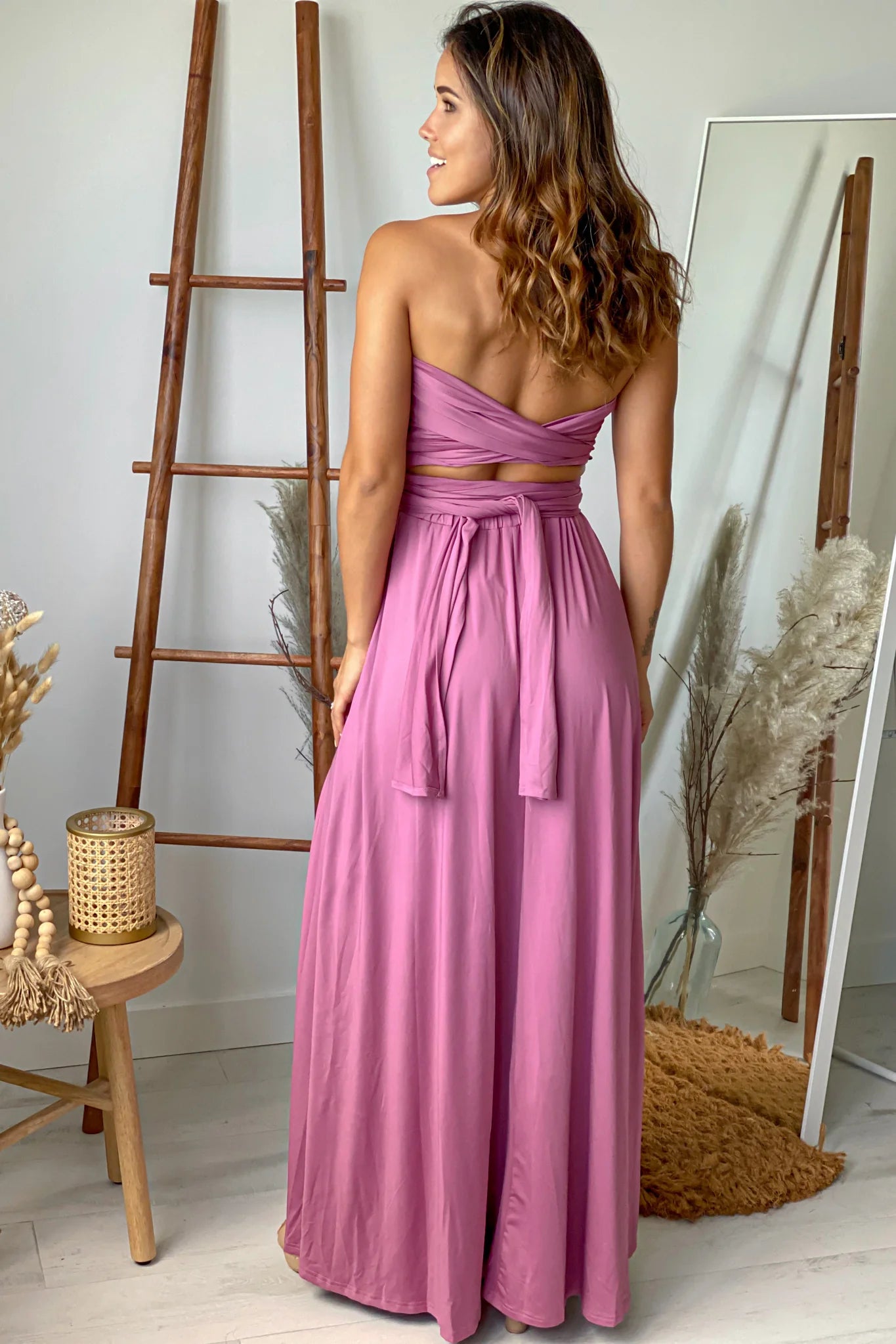 Mauve Multi Tie Maxi Dress With Slit