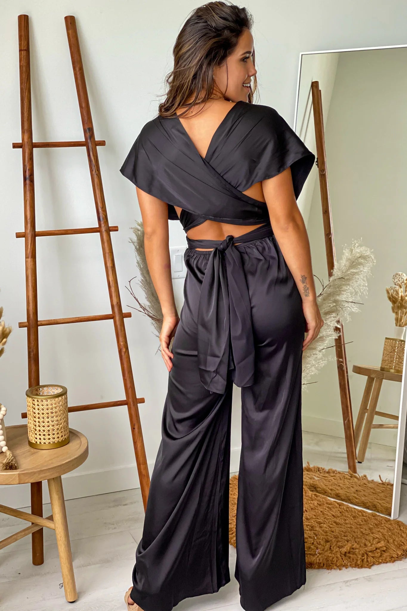 Black Satin Multi Tie Jumpsuit