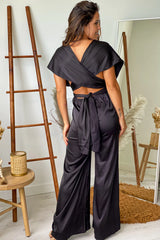 Black Satin Multi Tie Jumpsuit