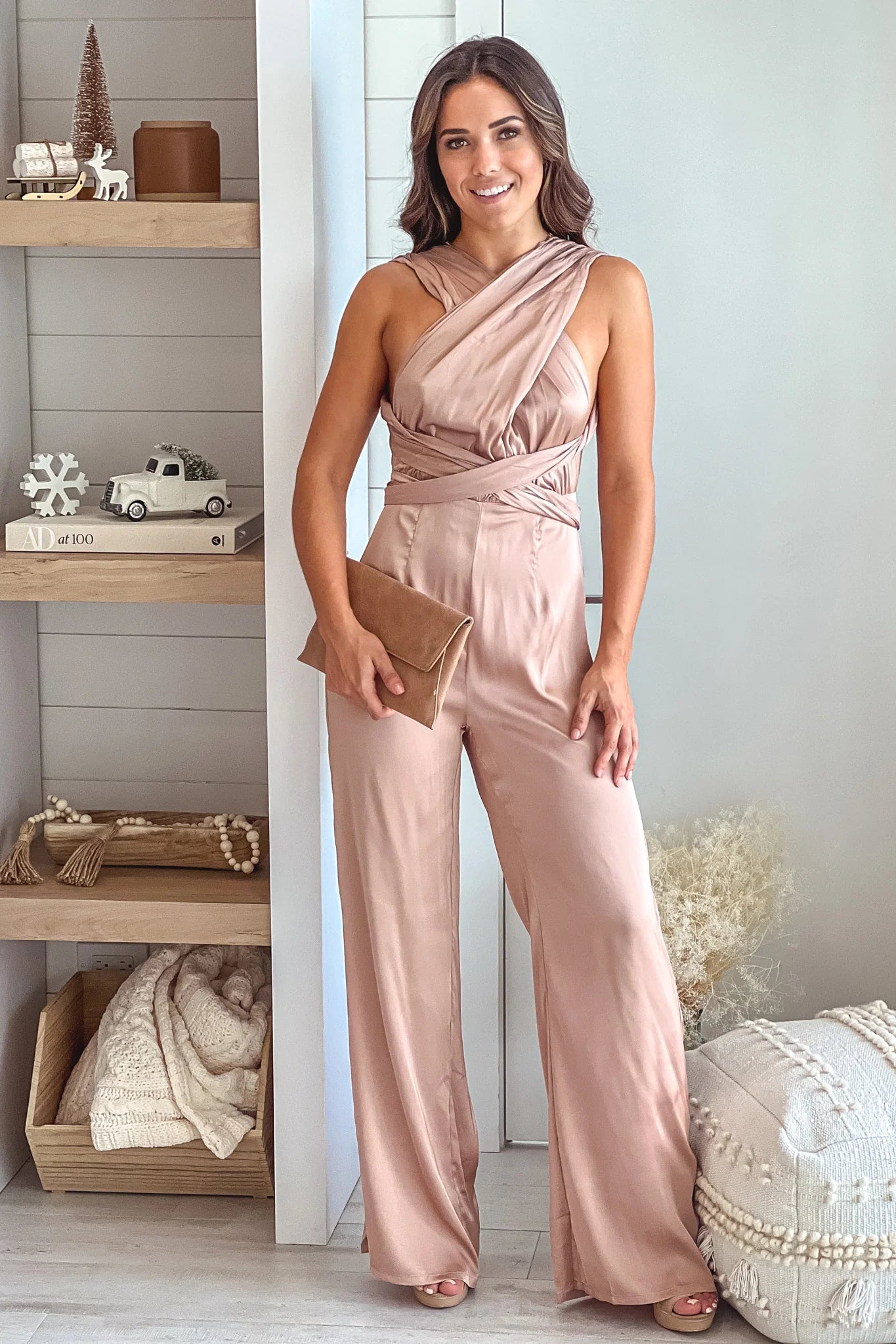Champagne Satin Multi Tie Jumpsuit