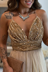Champagne Mesh Maxi Dress With Sequin Top