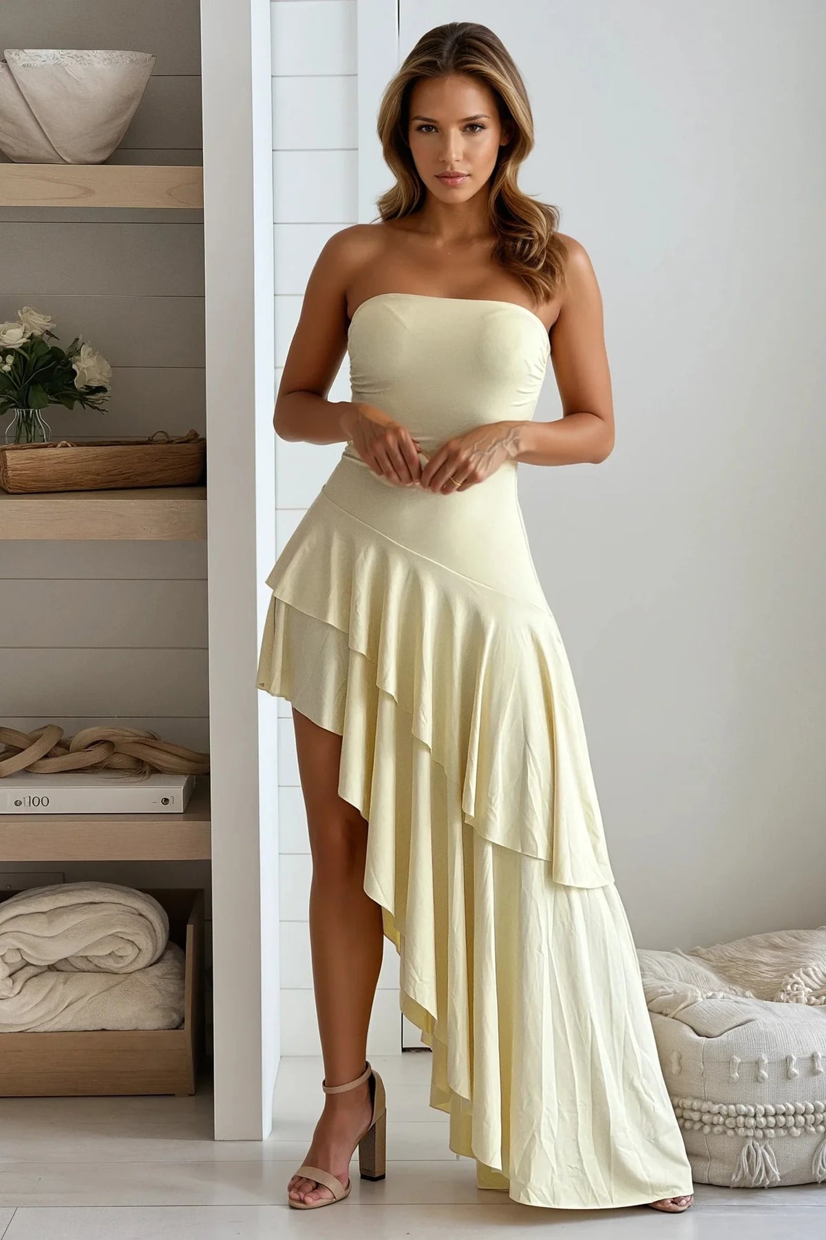 Yellow Ruffled Asymmetrical Maxi Dress