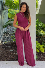 Wine Ribbed Jumpsuit