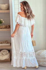 Off White Maxi Dress With Lace Trim