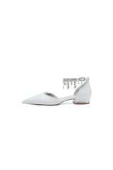 White Pearl Beaded Ankle Strap Pointed Toe Low Heels