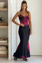 Black And Red Floral Maxi Dress
