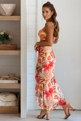 Yellow Leopard And Floral Cut Out Ruffled Slit Dress