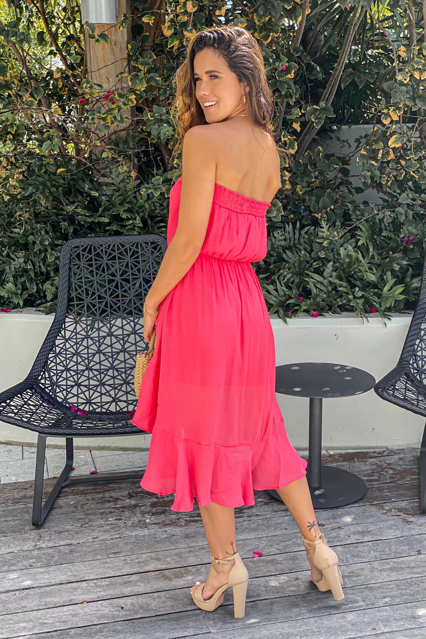 Coral Strapless High Low Dress