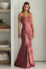 Mauve Side Twist Satin Maxi Dress