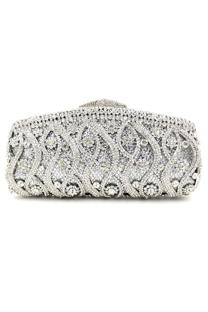 Silver Rhinestones Chain Square Party Handbag