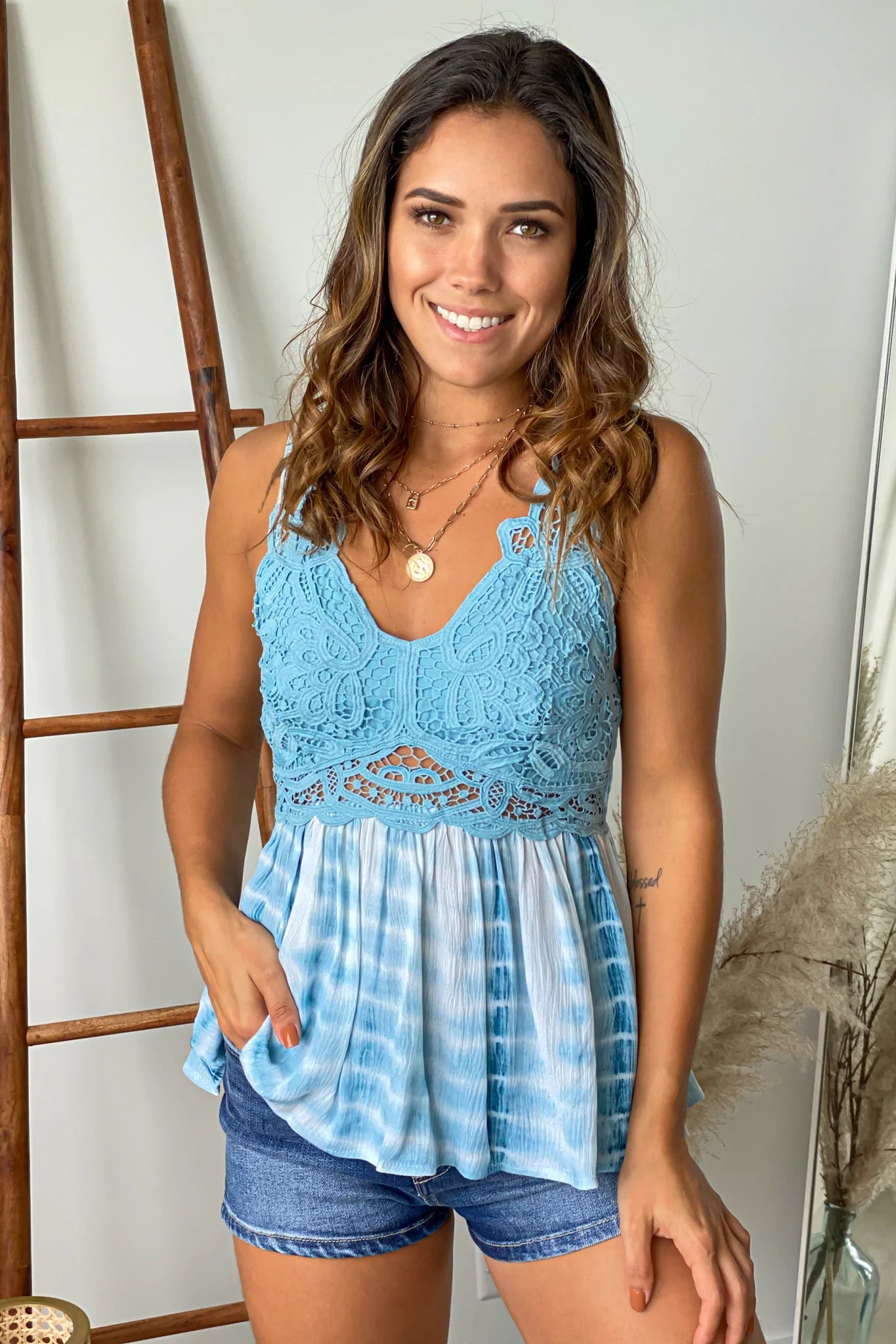 Blue Tie Dye Crochet Top