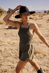 Bonnie Smocked Romper in Olive FINAL SALE