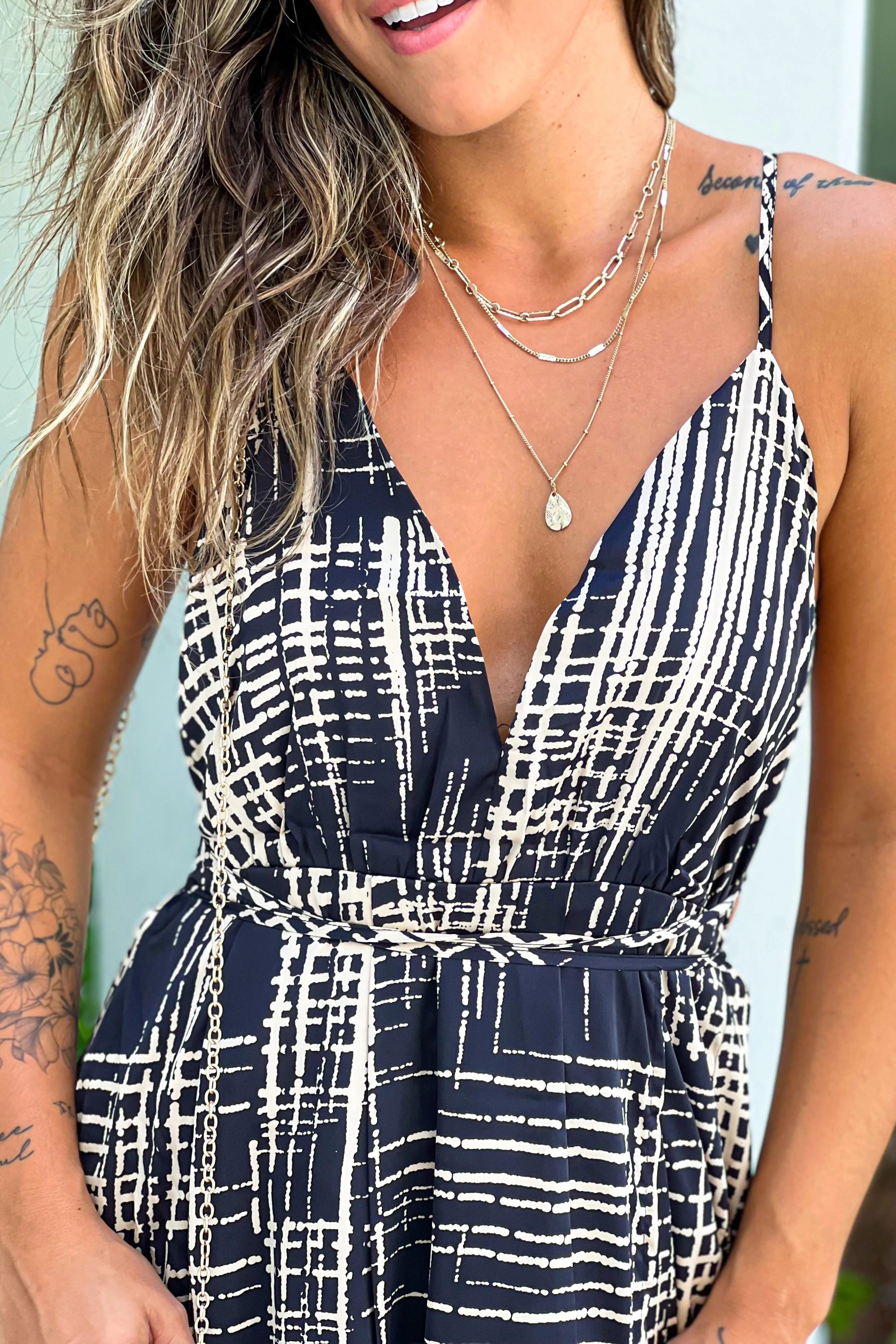 Cream And Black Halter Neck Maxi Dress With Slit