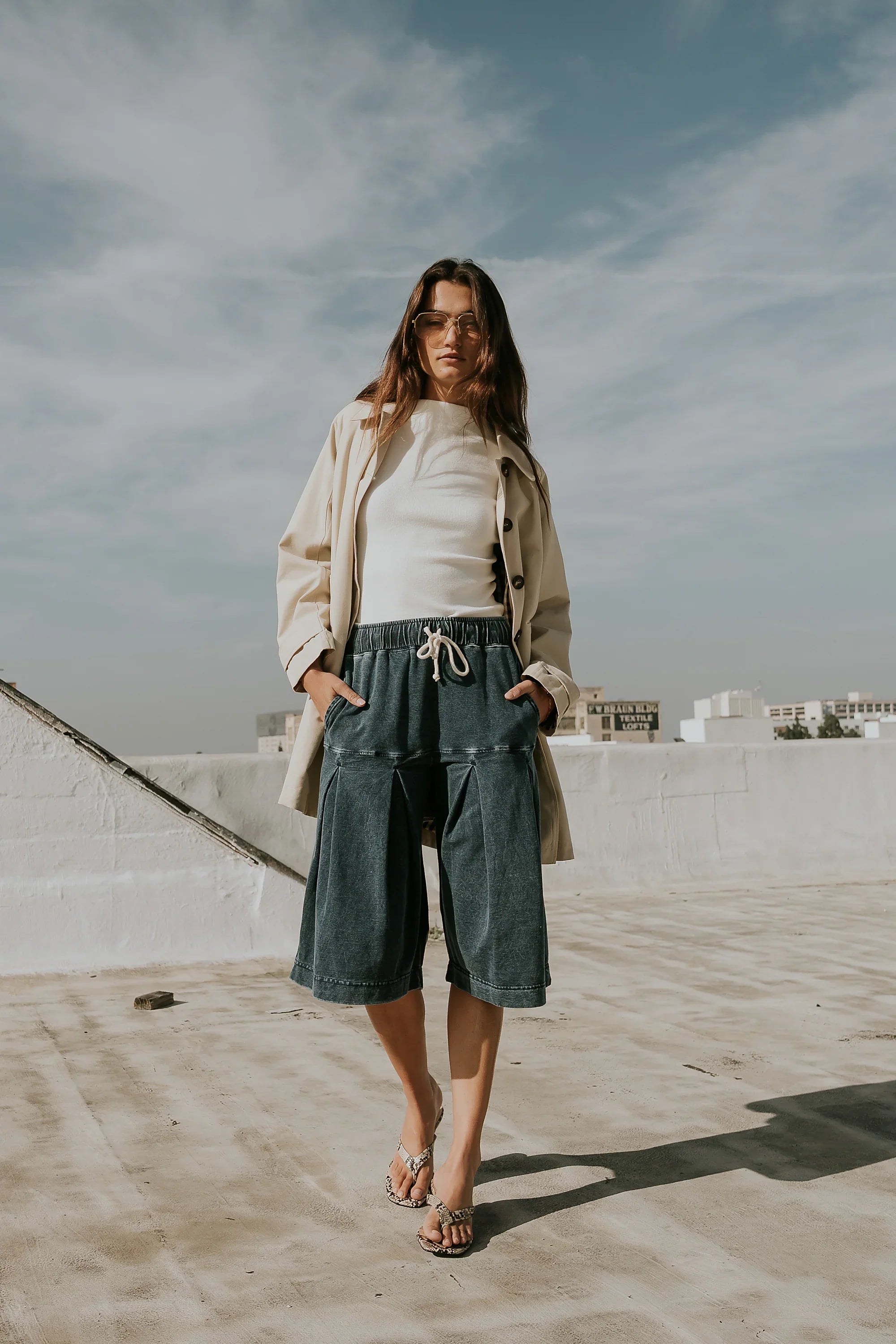 Micha Pleated Shorts in Denim