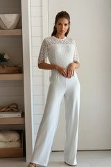 Off White Lace Top Short Sleeve Jumpsuit