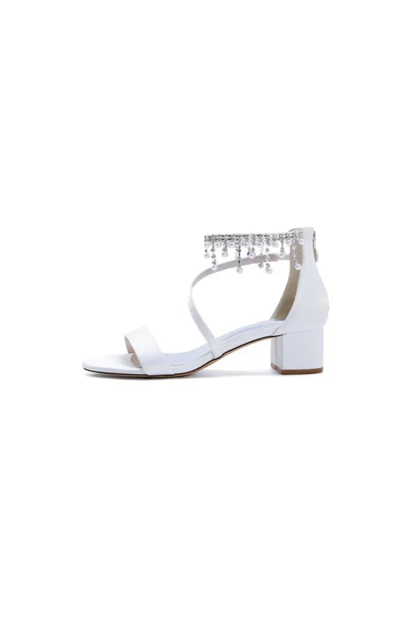 Strappy Heeled Sandals with Pearl and Crystal Embellishments