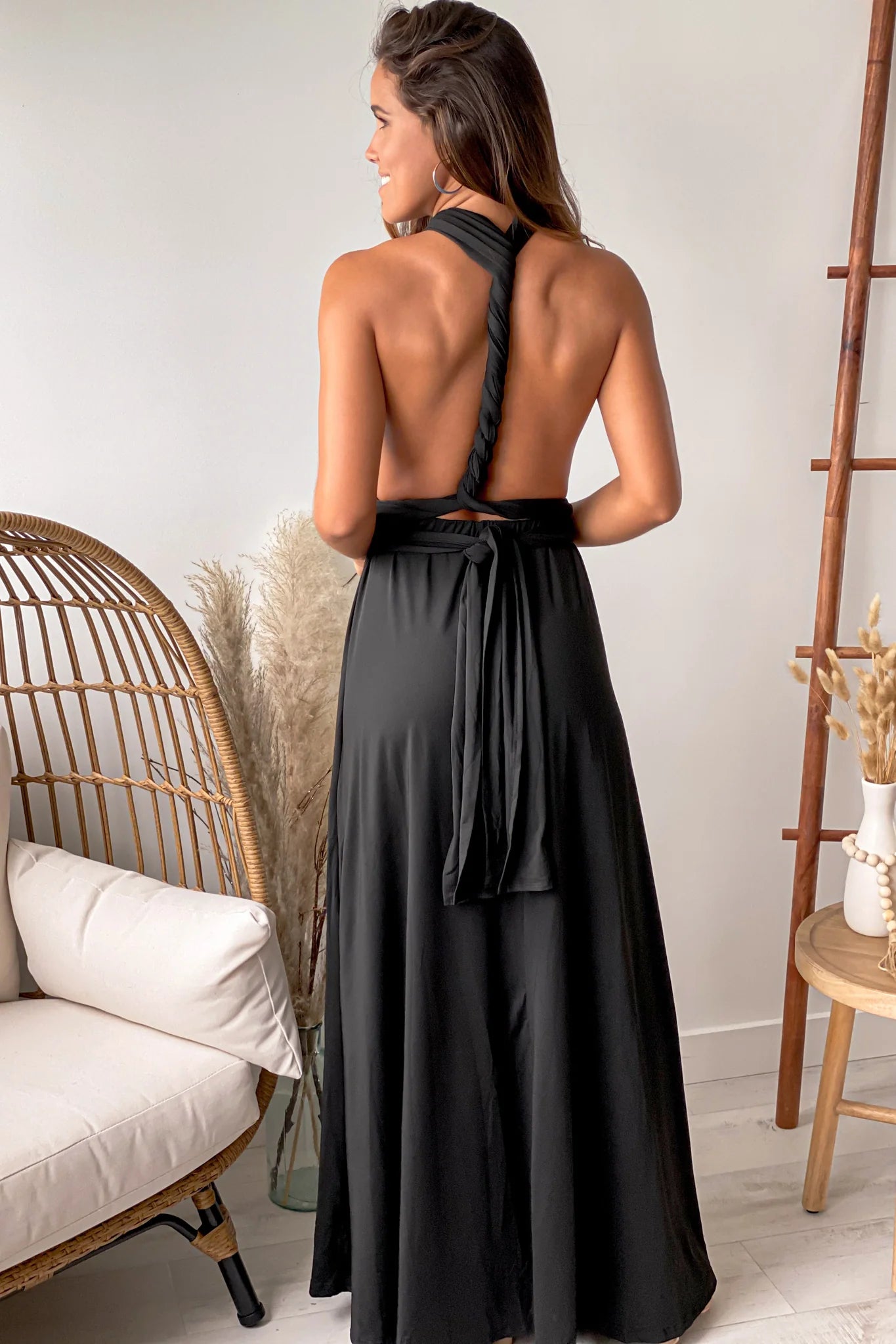 Black Multi Tie Maxi Dress With Slit