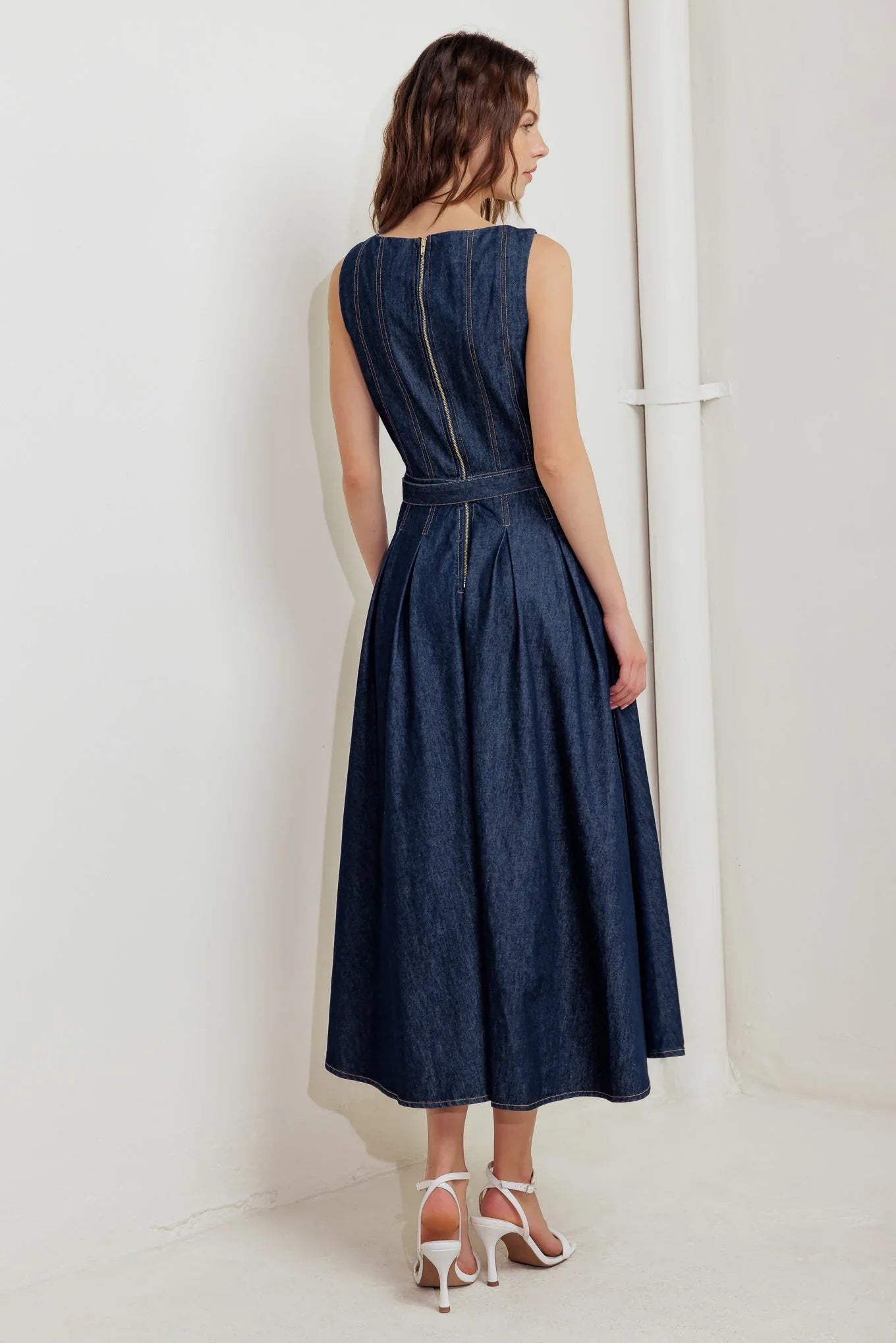 MOONLIGHT SERENADE DARK DENIM MIDI DRESS